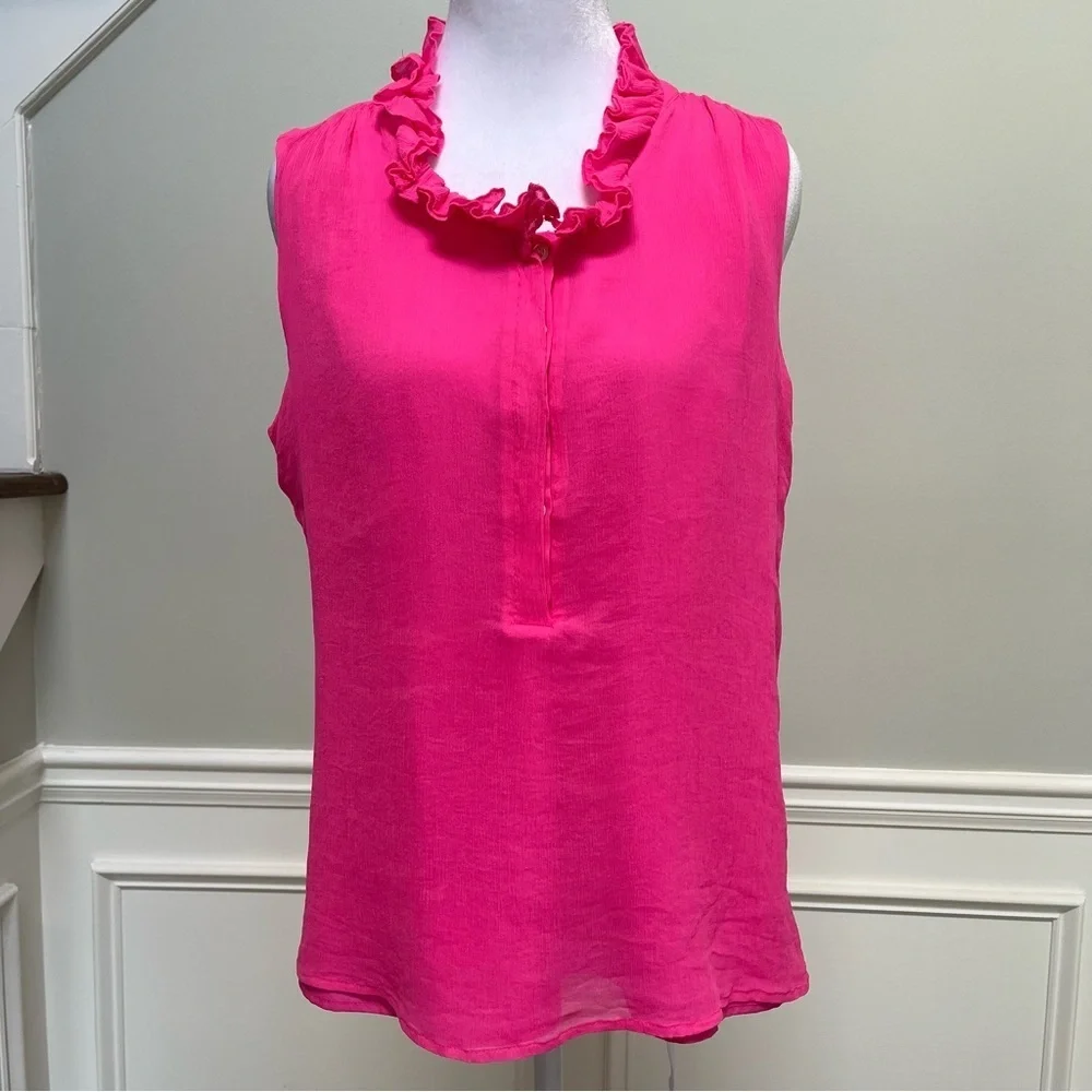 J. Crew Silk Pink Sleeveless Ruffled Blouse Sz 8